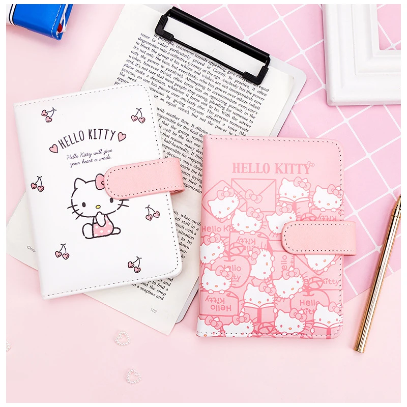 

Anime Hello Kitty Sanrio Cute Cartoon Kawaii PU Surface Magnetic Buckle Notebook Inside 128 Pages Toy Collection Hobby Gift