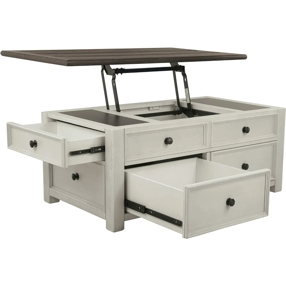 Signature Design by Ashley Bolanburg Farmhouse Lift Top Coffee Table with Drawers, Antique Cream & Brown