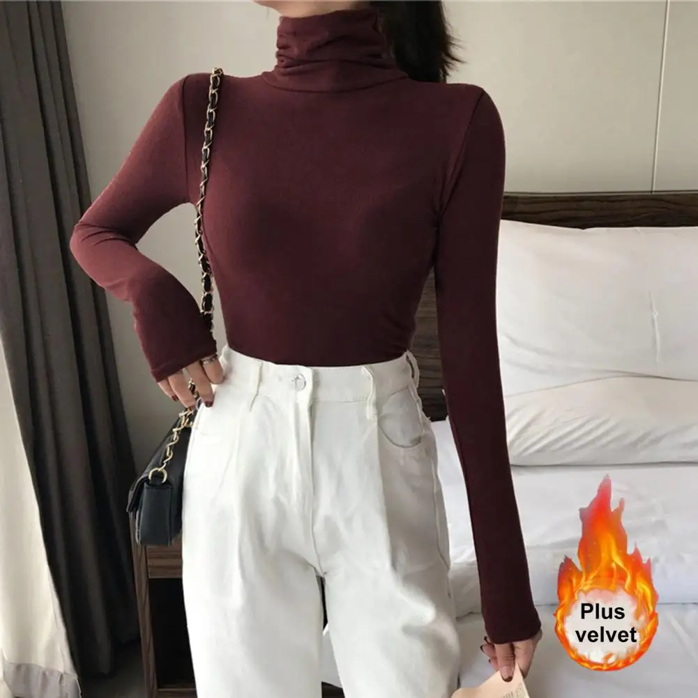 

Universal Autumn Tee Shirt Skin-friendly Pullover Tops Anti-pilling Pure Color Bottoming T-Shirt Warm Keeping