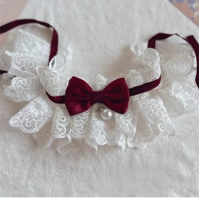 Pearl Dog Collar Jewelled Silk Wedding Cat Puppy Ribbon Scarf Pendant Pet Bows Necklace Satin New Kitten Accessories Bowtie Gift 5