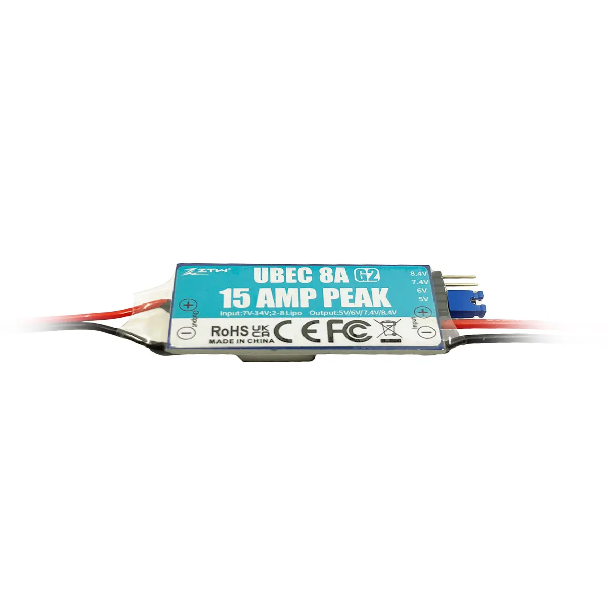 ZTW 업그레이드 UBEC 8A G2 피크 15A 2-8S 가변 출력 전압 5V/6V/7.4V/8.4V 외부 BEC RC 모델 부품 액세서리