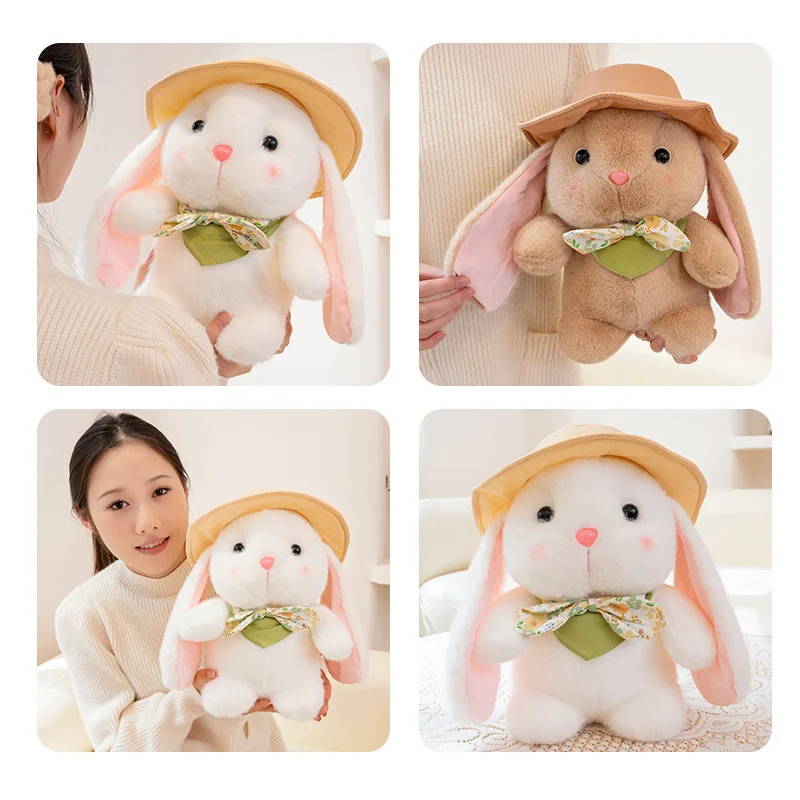 Beautiful Pastoral Bunny Plush Toys Fluffy Cozy Cartoon Sun Hat Little Rabbit Doll Gentle Children Companion Lovely Xmas Gift