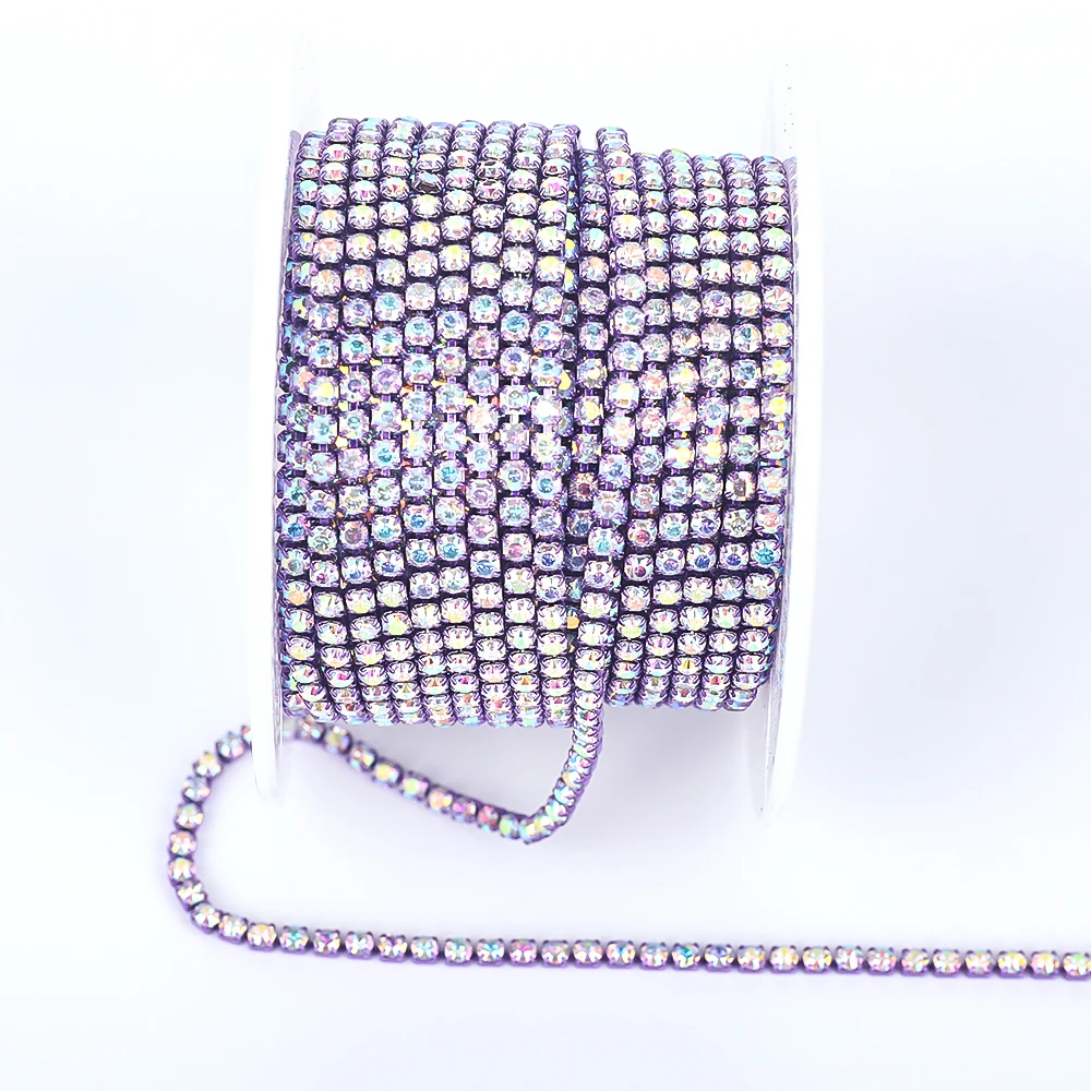 Vc kristall ss6 silber/gold/rot/blau/amethyst basis klar kristall dichte strass kette bekleidung nähen glas strass becher kette – Detail 7