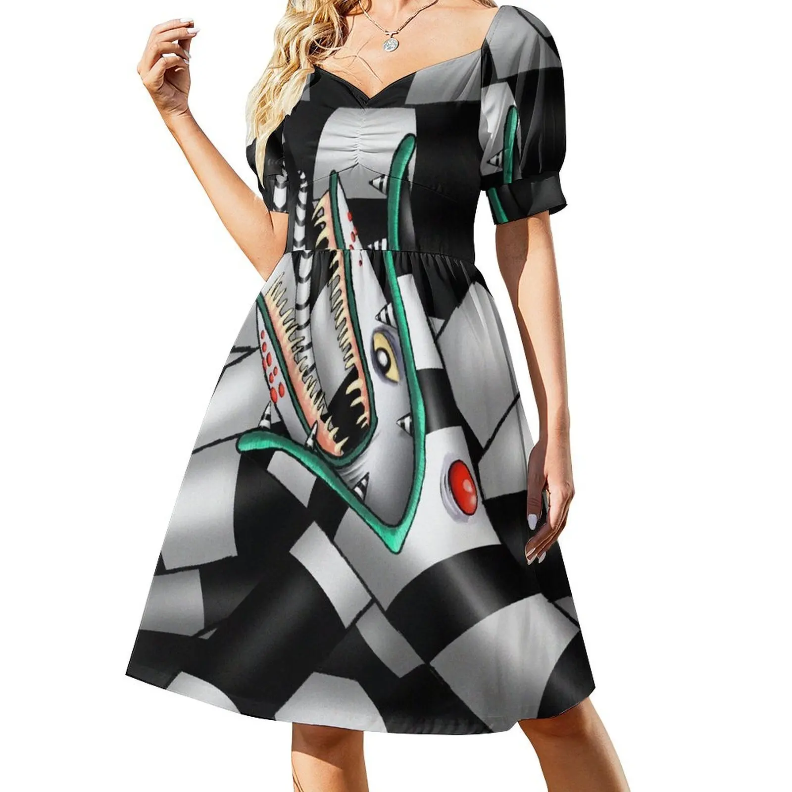 thumbnail image 1 of Vestido de manga corta con diseño de gusano de arena autocontenido, vestidos cortos, vestido de playa atrevido, vestido, 1 of 7