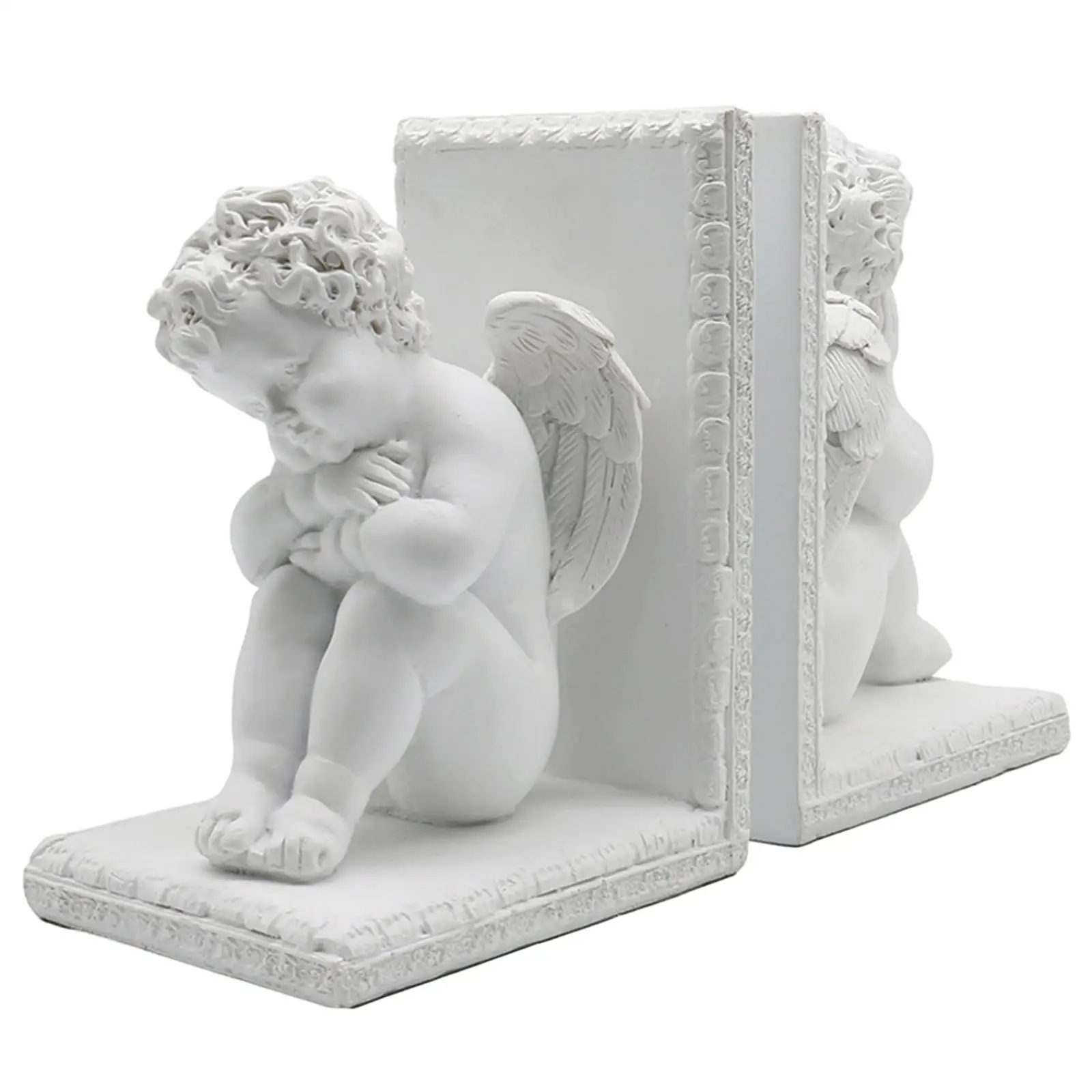 2x Angel Statues Bookends Collectible Art Crafts Ornament Sculpture Book Holders for Entrance Office Cabinet Living Room Bedroom