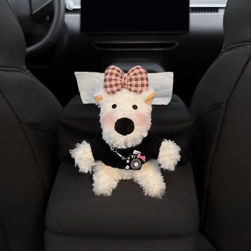 뉴 웨스트 하이랜드 자동차 팔걸이 티슈 박스 수납함 인테리어 드로우 티슈 박스 시트 스타일 티슈 가방 장 귀여운 여성용