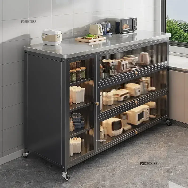 Multi-functional Kitchen Cabinets Home Storage Cabinet with Wheels for Microwave Oven Storage Cabinets Modern Kitchen Furniture