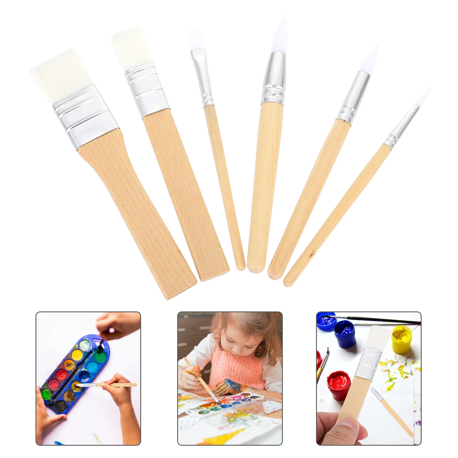 6pcs Water Brushes Set Round Pointed Tip Nylon Hair Artist Pen Drawing Tool Supplies for Watercolors Inks Oil Gouache Tempera