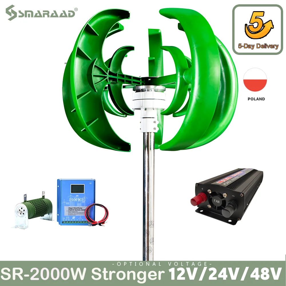 2000W Vertical Turbine 12v 24V 48V Vertical Shaft Wind Turbine Low Wind Speed Operation Poland Warehouse