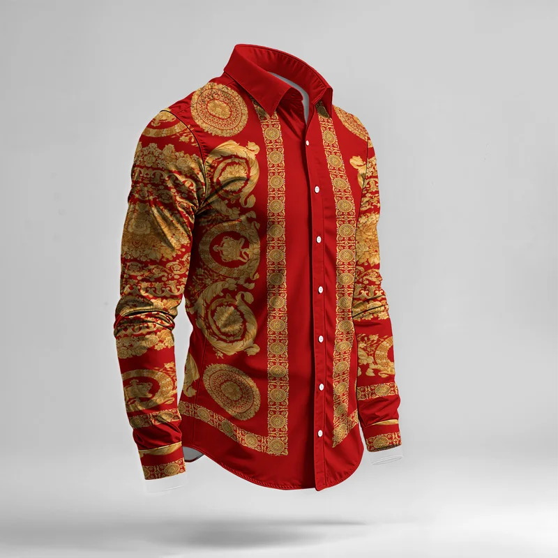 2025 Spring Summer Men Shirt Set Brand Print Fashion Printing Two Piece Set Mens Light Luxury Lightweight Party Long Sleeves_voghion.com