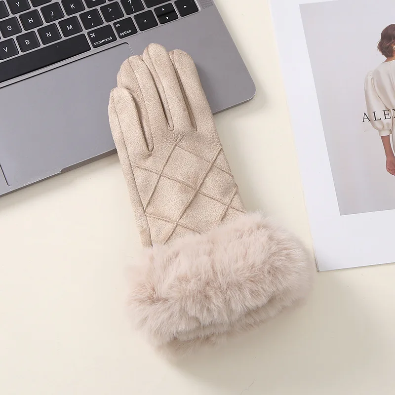 Women Touch Screen Gloves Elegant Full Finger Mittens Autumn Winter Warm Cycling Drive Suede Fabric Windproof Gloves
