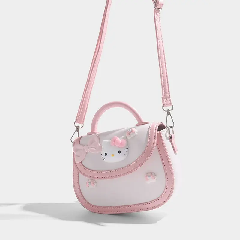 MBTI Pink Hello Kitty Womens Shoulder Bag Cute Harajuku Style 2024 Fashion Casual Handbag Sweet Literary Female New Saddle Bag