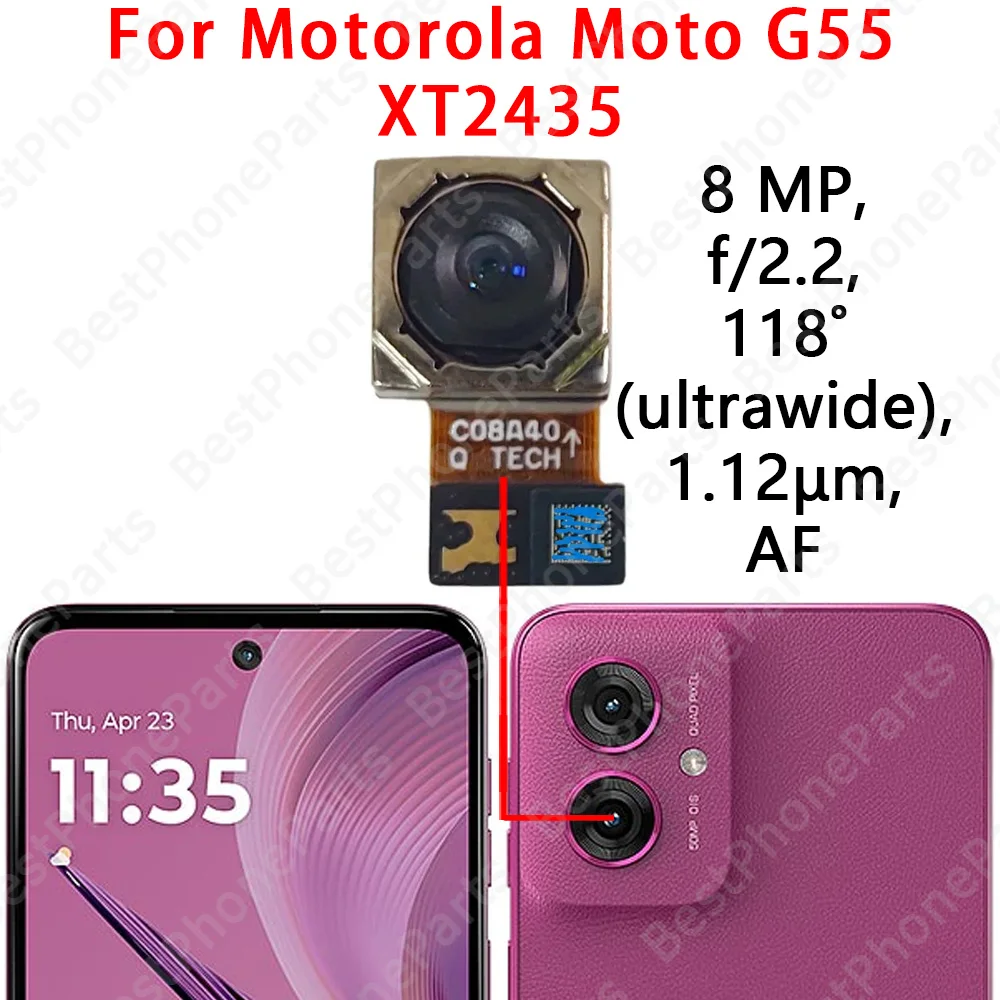 모토로라 모토 G55 5G XT2435 메인 카메라 모듈 플렉스 케이블 교체 부품용 전면 셀카 및 후면 카메라