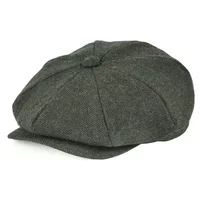 New Vintage Wool Tweed Navy Blue Herringbone Newsboy Cap unisex 8-Quarter PanelStyle Flat Caps Women Driver Beret Shelby hat 5