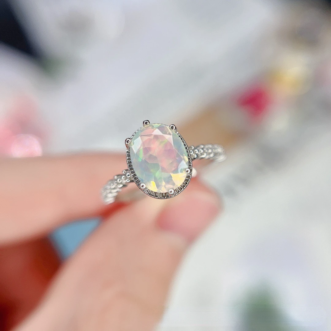 ITSMOS Natural Faceted Opal Ring S925 sterling Silver Gemstone Australian Opal 8*10mm Fashion Delicate Jewelry Rings for Women ITSMOS Natural Faceted Opal Ring S925 sterling Silver Gemstone Australian Opal 8*10mm Fashion Delicate Jewelry Rings for Women