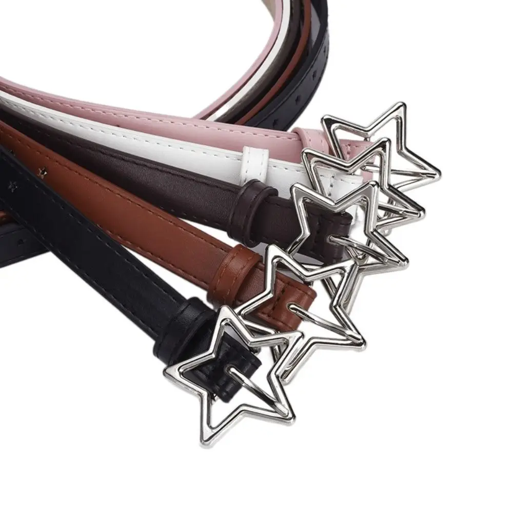 

Korean Spicy Girl Pink PU Leather Thin Belt Metal Fashion Buckle Five-point Star Waistband Women Y2K Versatile Decoration