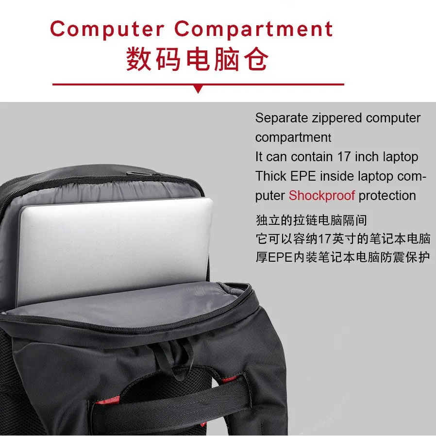 Kingsons 15.6" 17.3" Laptop Waterproof Backpack Multi-layer Anti-theft Business Travel Bag USB Charging fit Students 5