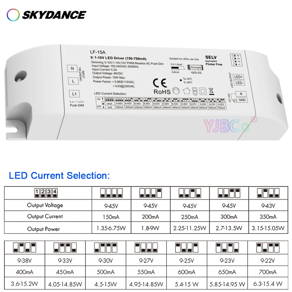 Skydance 15W 150-700mA 0/1-10V Dimmable LED Driver led Downlight Spotlight AC110V-220V to 10-45VDC Constant Current Power Supply 1w 3w high power infrared transmitter module dc5v 350ma 700ma 940nm led infrared remote control transmitter welding power cord