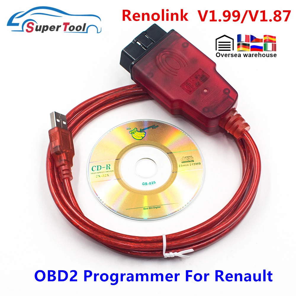 car battery drain tester Newly Reno link V1.99 For Renault ECU Programmer RenoLink V1.87/V1.94 USB Diagnostic Cable ECU Program/Key Coding/Airbag Reset motorcycle oil temp gauge