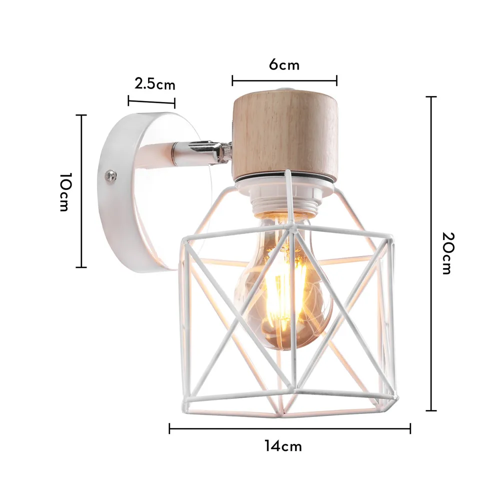 Applique Parete E27 Stile Nordico In Ferro E Legno | Colore Bianco | Ideale Per Soggiorno E Camera Da Letto | Lampada Senza Lampadina - 4