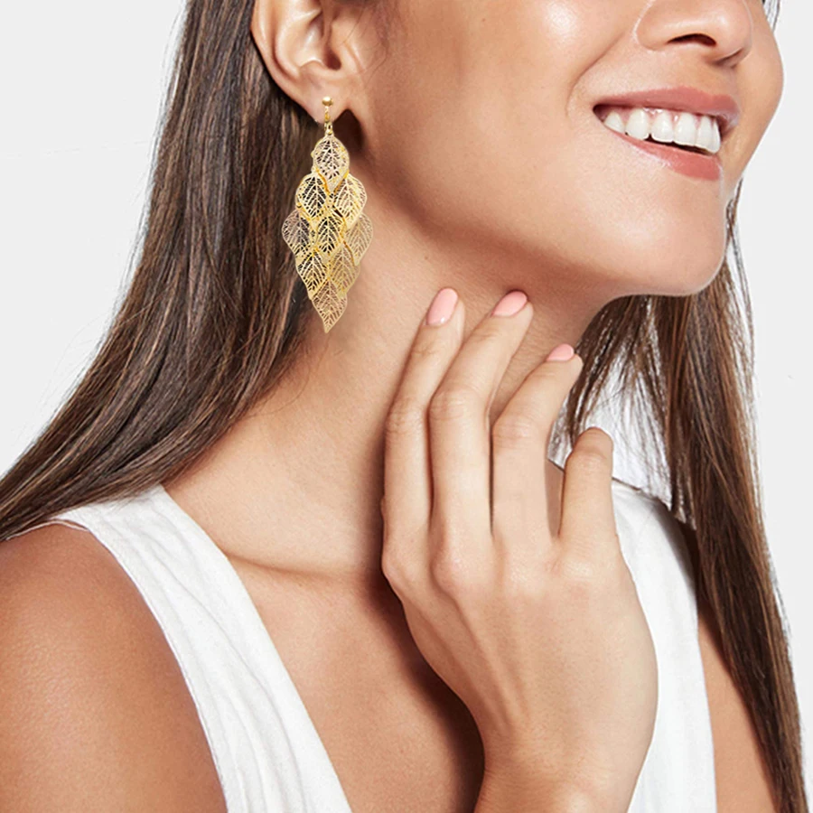 Clip on Earrings Bohemian Vintage Hollow Leaf For Women
