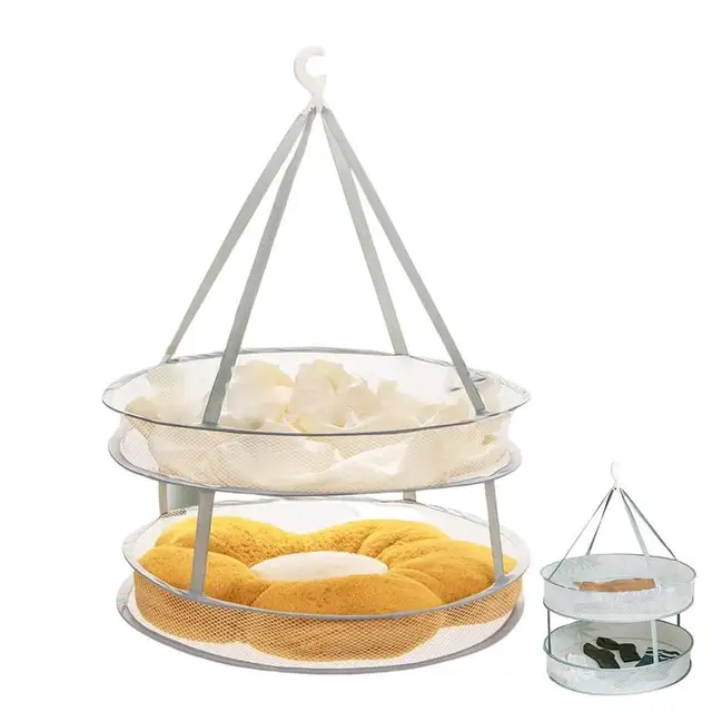 Ruhák Szárító Kosár Összecsukható Háló Zokni Fehérnemű Állvány Lógó Dupla Rétegű Nagy Mosoda