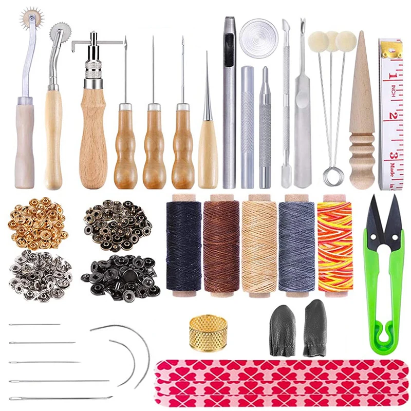 

LMDZ Leather Working Tools and Supplies with Waxed Thread, Sewing Needles, Sewing Awls, Adjustable Leather Stitching Groover