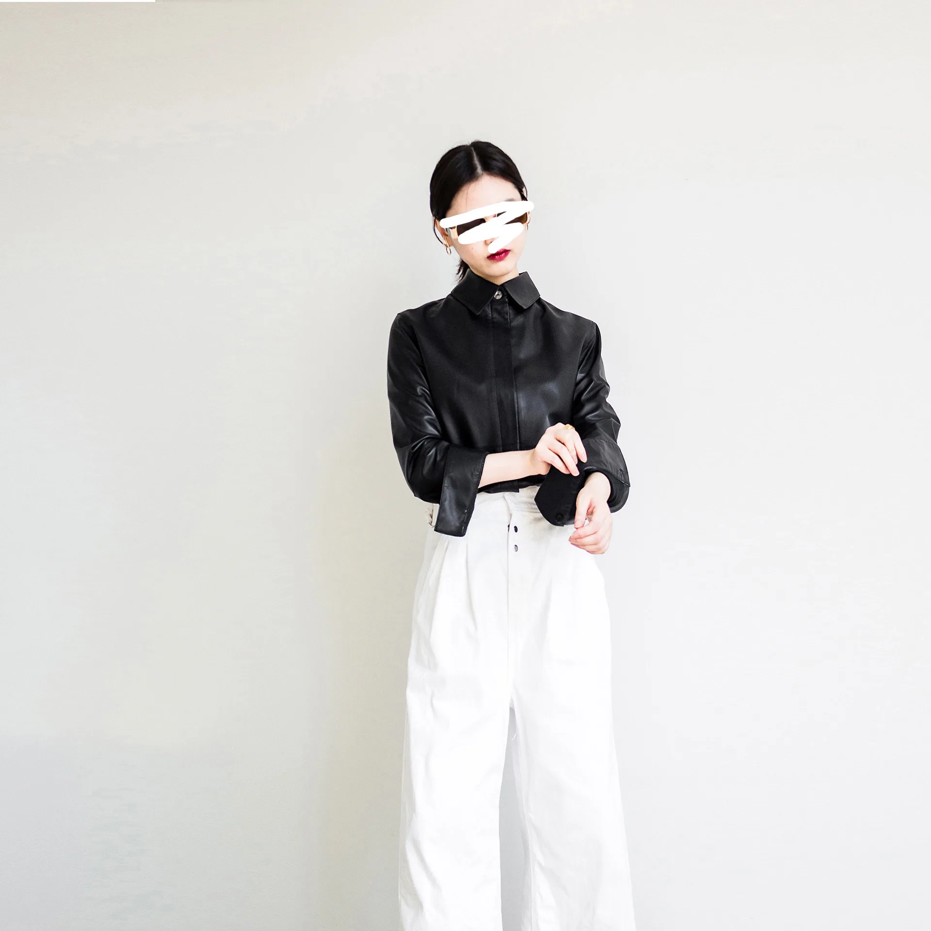 

Spring Leather Coat Women's Collar Cotton Sheepskin Coat Women's Slimming Shirt Versatile Shirt