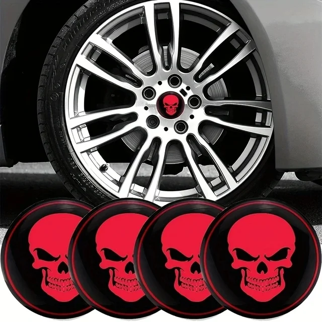 4-Pack 3D Punisher Wheel Center Cap Decals - 2.2" Aluminum Domed Emblems