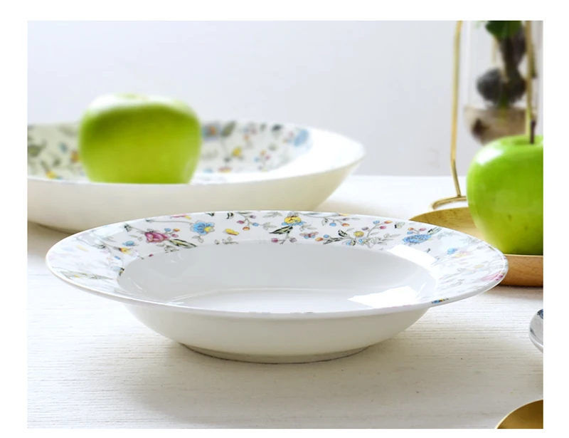 9 inch, real bone china deep big dish for dinner, porcelain et dish tray for salad, ceramic serving dish, side plate, charge