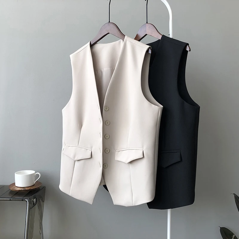 QOERLIN Streetwear Casual Women Blazer Vest Solid Single-Breasted Sleeveless Cardigan Outwear Suit Coat 2022 New Spring Autumn