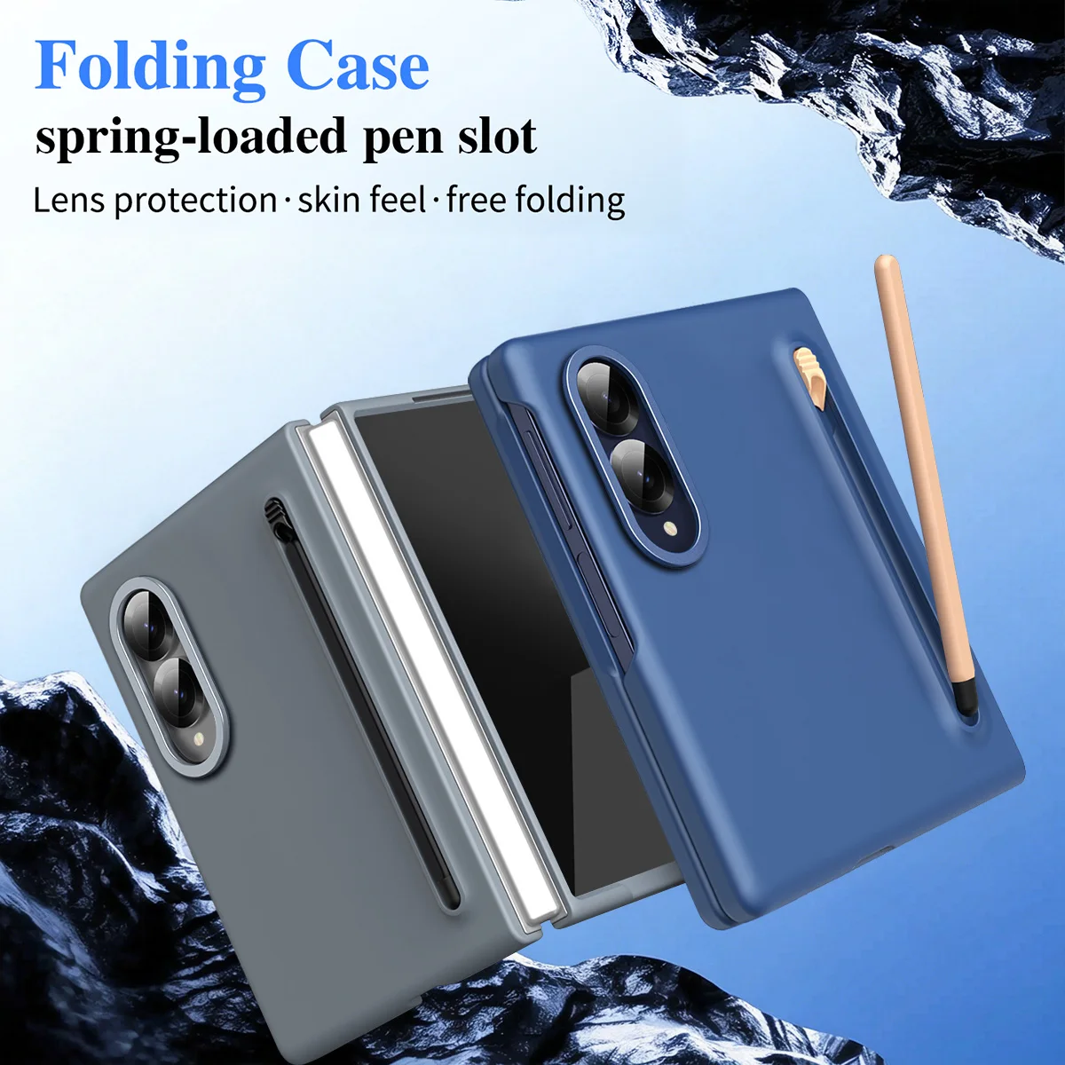 Wide Matte Folding Case with S Pen Slot & Built-in Tempered Glass Film