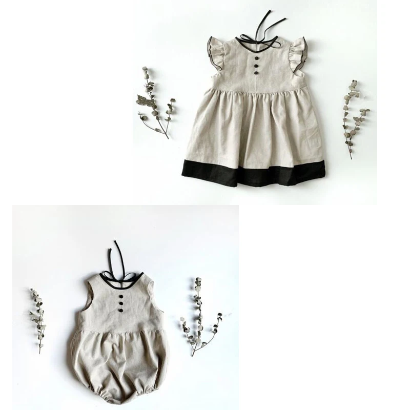 

2024 Spring New Girls' Linen Flying Sleeves with Ruffle Edge Korean Edition Princess Spliced Forest Style Dress