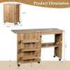 Costway Folding Sewing Table, Multipurpose Craft Station Desk, Display Cabinet With Shelves Storage, Lockable Wheels, Rolling 3