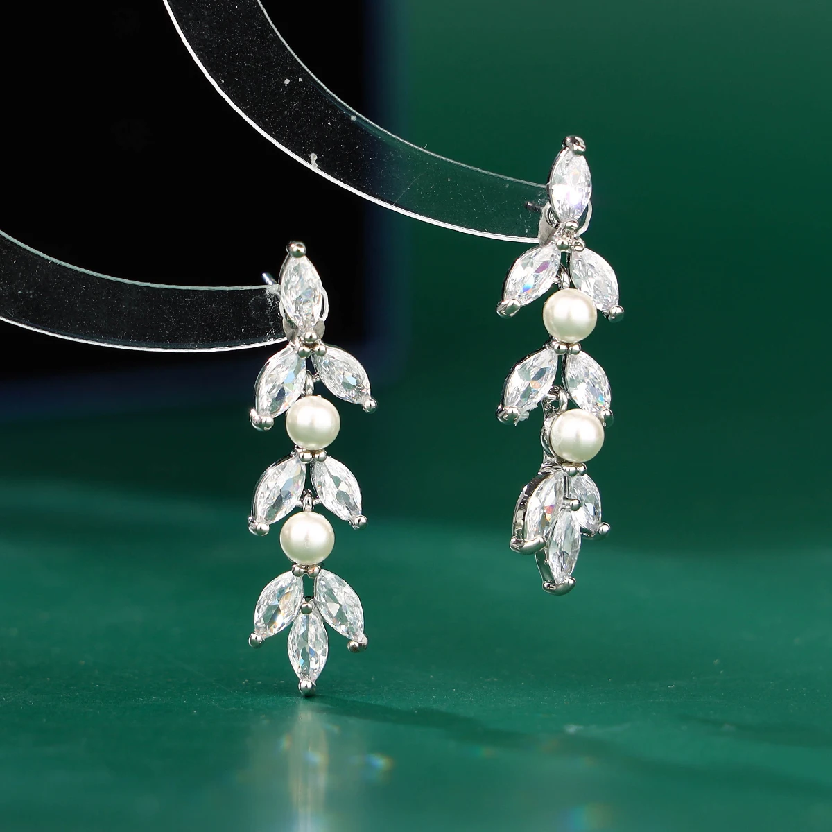 Bridal bridesmaids cubic zirconia wedding pearl crystal pendant earrings women's jewelry gift