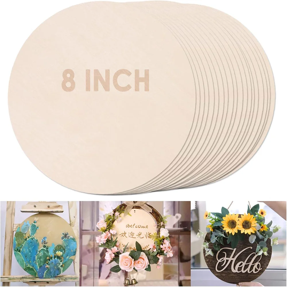 

10PCS 8Inch Wood Circles for Crafts Unfinished Blank Wooden Circle Wood Slices for Painting Holiday Decor