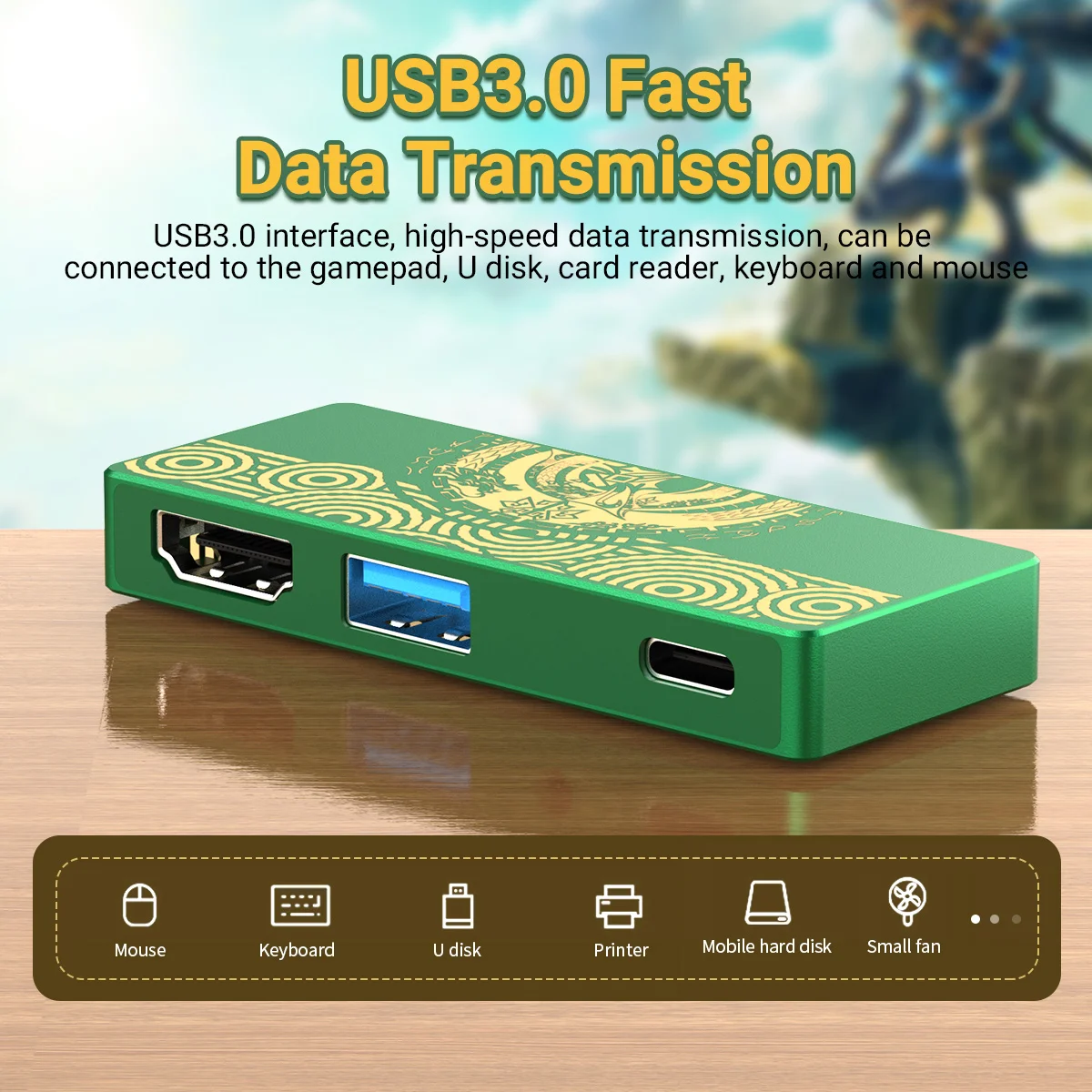 3 In 1 game hub side-plug USB-C docking station USB3.0 4K30Hz HDMI PD 100W for laptop switch iPad mobile phone