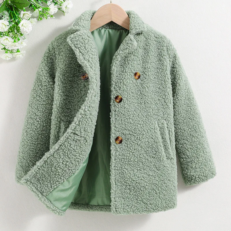 

2023 New Arrivals Spring Autumn Children Long Sleeve Fleece Button Green Child Girls Clothes Sweater Overcoat 18M-7T