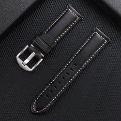 Vintage Leather Oil Wax Discoloration Watchband - Universal Replacement Sport Strap - 20mm (Black - Silver)