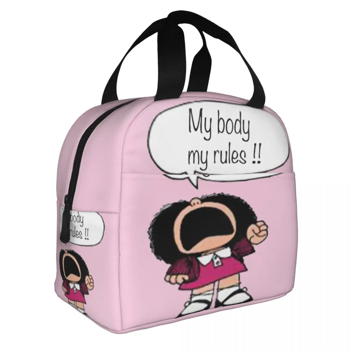 

Mafalda My Body My Rules, изолированная сумка для ланча для девочек, большой контейнер для ланча, сумка-холодильник, сумка для ланча, уличная сумка для еды