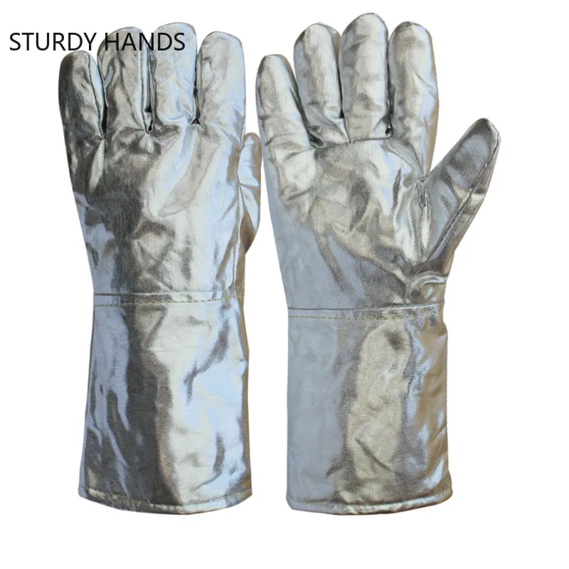 Thickening Aluminum Foil Gloves High Temperature Cowhide Gloves Heat Insulation Anti-radiation Work Kitchen Oven