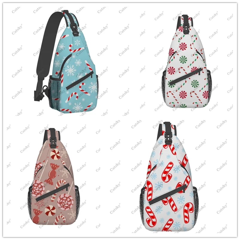 

Christmas Candy Canes Men's casual slanted shoulder bag chest bag large capacity printed sports storage women's crossbody bag