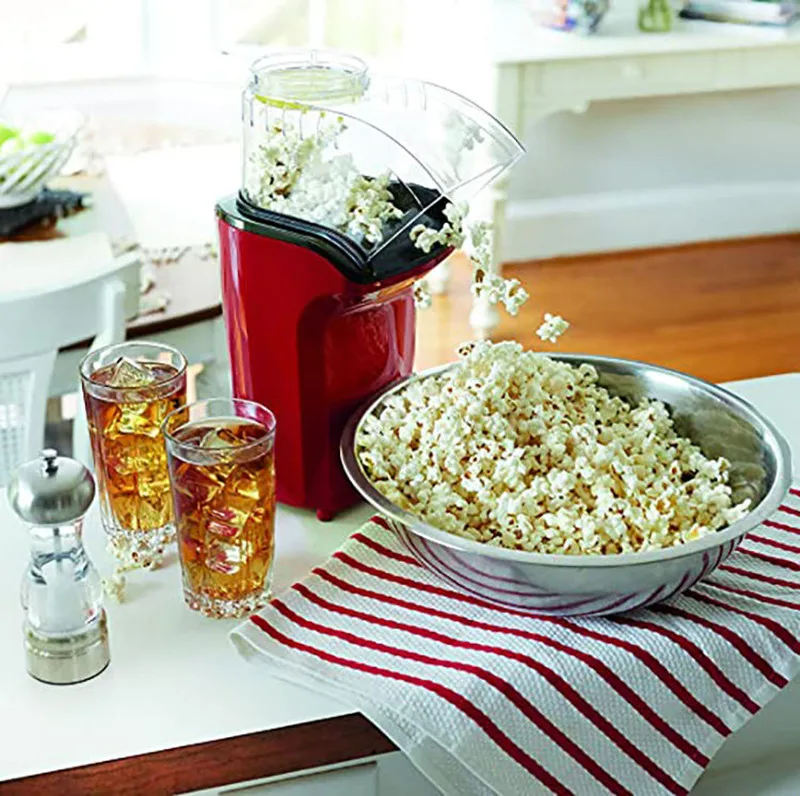1200W Household Popcorn Maker No Oil Hot Air Electric Popcorn Popper Machine With Measuring Cup and Removable Lid
