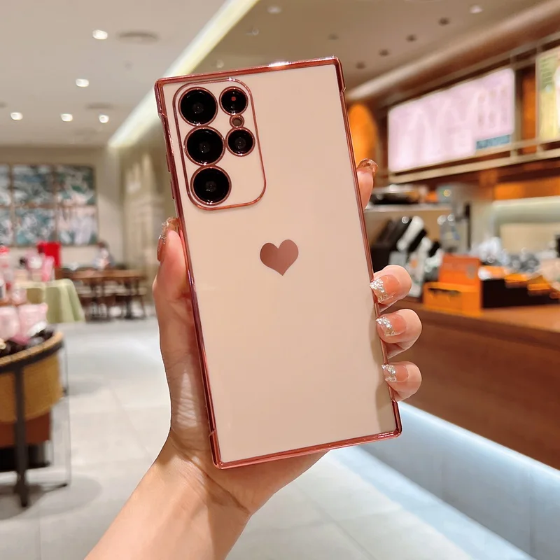Luxury Love Heart Pattern Silicone Soft Case with Plating Finish