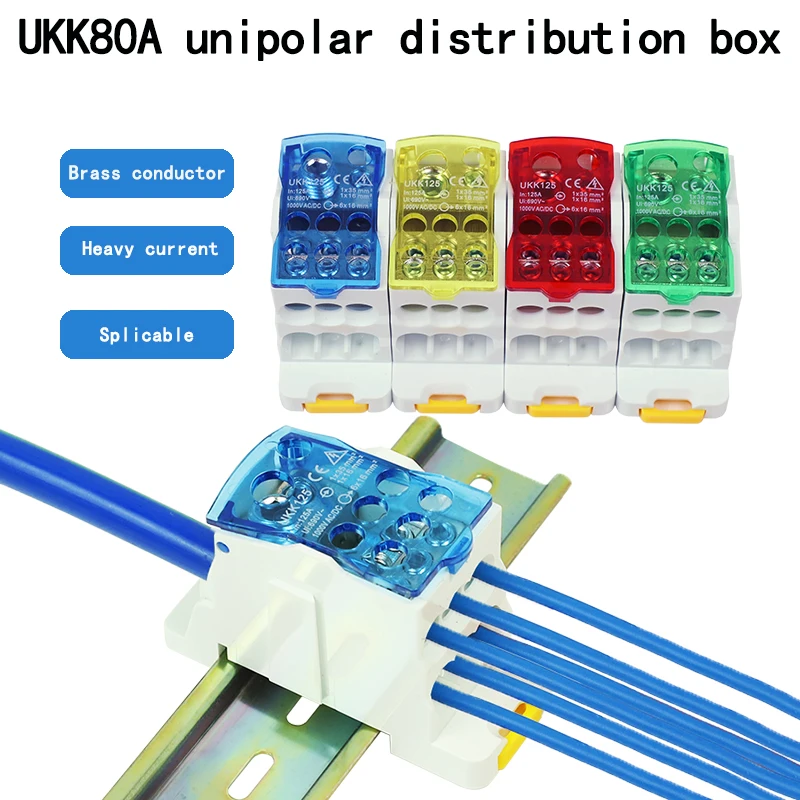 Single Pole Splitter Box UKK80A Large Current One into Multiple Branch Line Terminal Rail Splitter 125A 160A 250A
