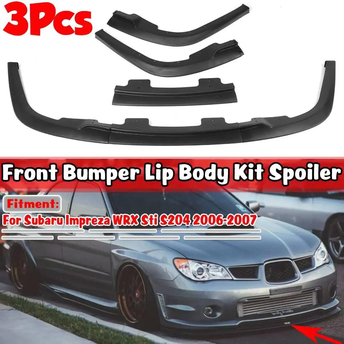 Nuovo Nero Opaco 3Pc Paraurti Anteriore Per Auto Lip Splitter Spoiler Diffusore Body Kit Cover Trim Per Subaru Impreza Wrx Sti S204 2006-2007