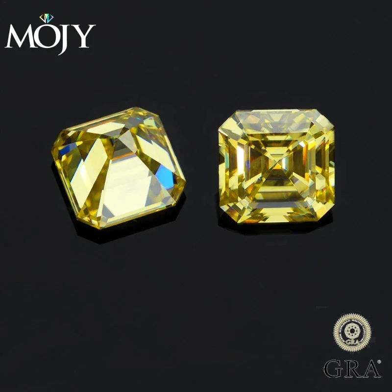 

MOJY Yellow Loose Moissanite Stones Asscher Cut 0.5~7.0ct Customized With GRA Certificate Pass Diamond Tester Precious Gemstones