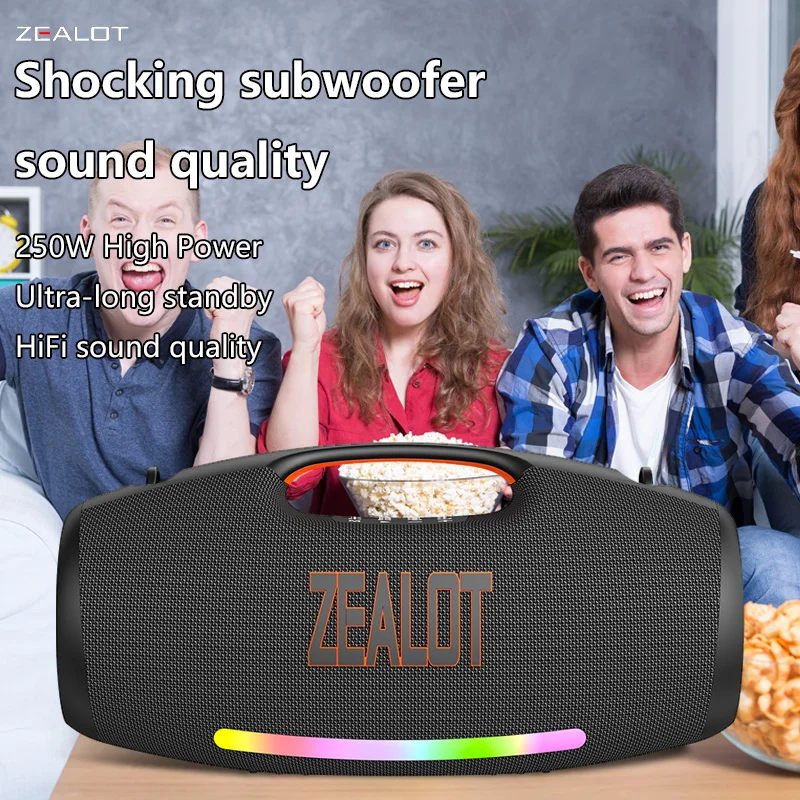 Zealot S89 250W Portable Bluetooth Speaker High Volume Waterproof 48000mAh Wireless TWS Subwoofer Support USB/TF/AUX RGB light