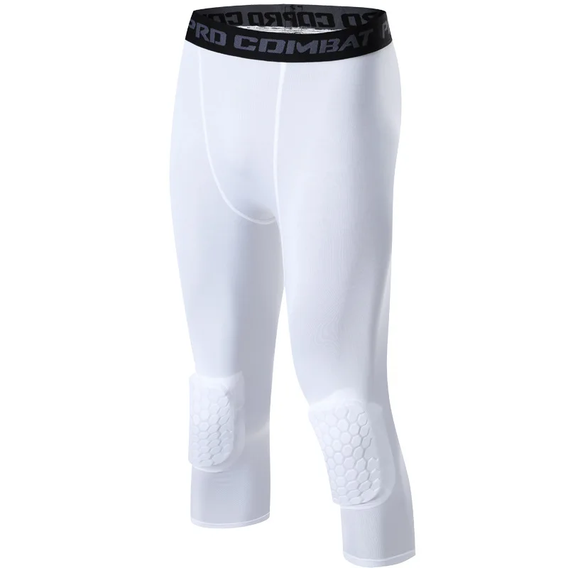Men Compression Sport Cropped Pants Running Basketball Tights Man Crossfit Fitness Leggings Gym Training Tights With Knee Pads,sports leggings,compression pants