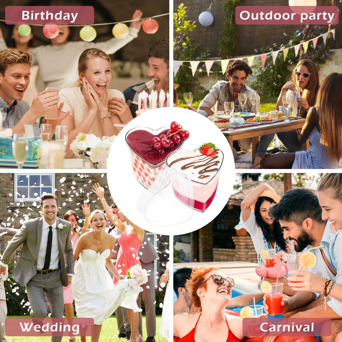 Mini Dessert Cups 180ML Transparent Heart Food Container Plastic Parfait Appetizer Cup Wedding Festival Party Supplied 50Pcs